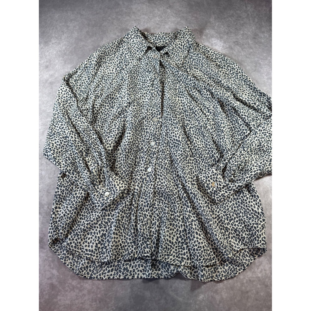 Spenser Jeremy Womens 18 Grey Black Leopard Print 100% Silk Button Down Blouse‎